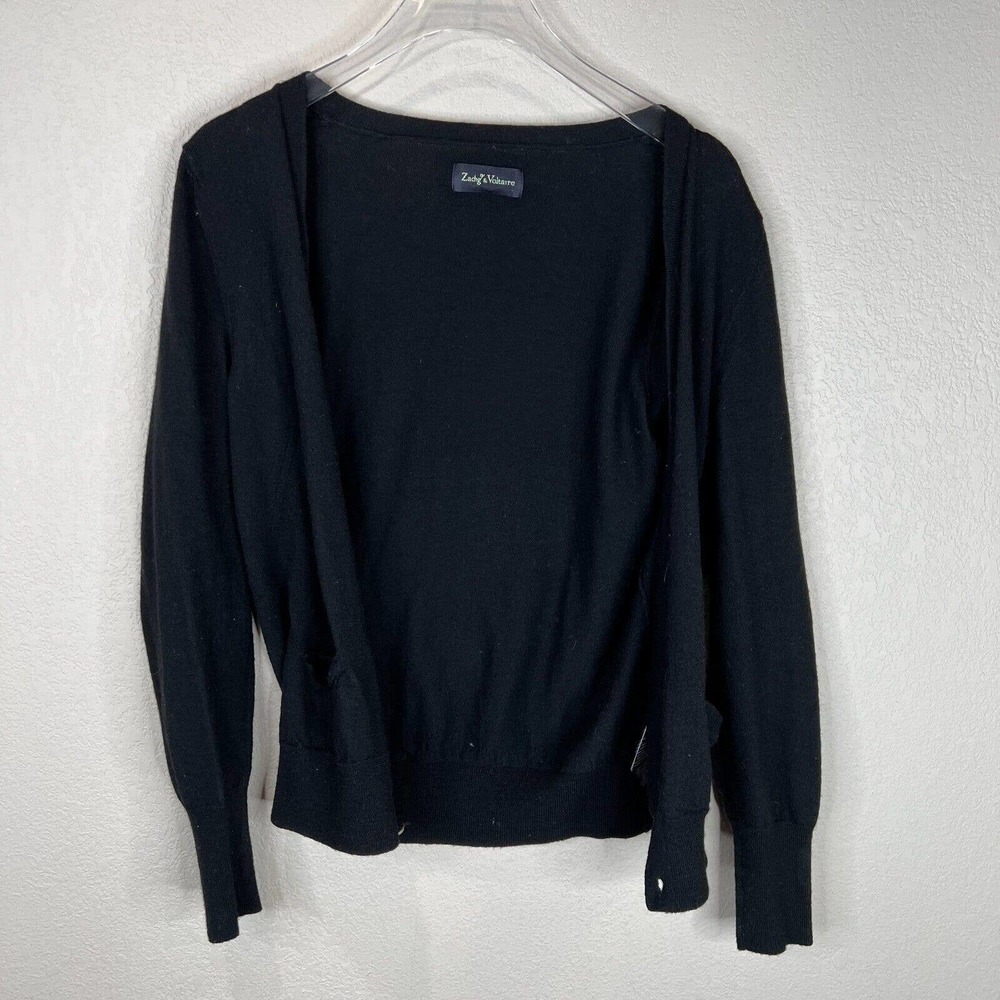 Zadig & Voltaire Womens Canelle Cardigan Sz Small Black Button Front Merino Wool
